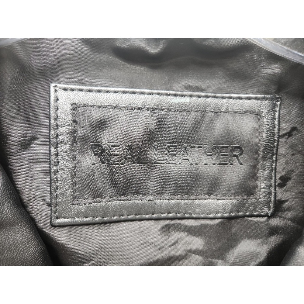Real Leather Collection Jacket Womens Large Black Leather Button Front Stroller - Picture 2 of 5